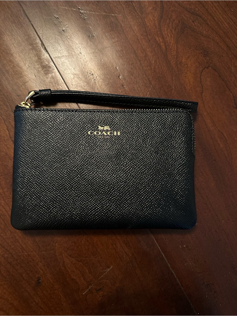 Coach Black Leather Zip Wristlet with Gold Hardware